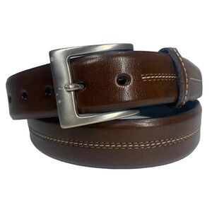 Q DU CUIR Belt Sz. 36 Genuine Leather Brown 1 3/8" Width Men's #B1301